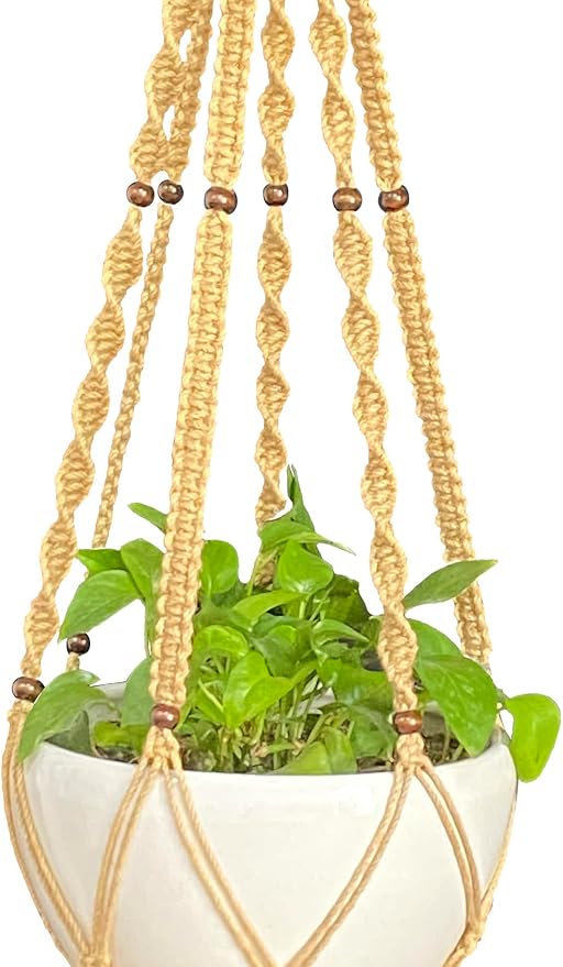 Plant Hanger Macrame Hemp Rope 6 Legs 51 Inches for Indoor Outdoor, Living Room, Kitchen, Deck, Patio, High and Low Ceiling with Size of 10-12 inches Without The Pot