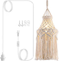 Boho Plug in Pendant Light Macrame Lamp Shade, Hanging Lamp with Plug in Cord,On/Off Switch,Bohemian Hanging Light Fixtures That Plug Into Wall Outlet for Bedroom Decor Living Room