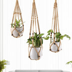 3-Pack Macrame Plant Hanger Indoor - Hanging Planter Basket for Indoor Outdoor - Decorative Boho Plant Holders Set with Beads - Ceiling Flower Pot Holder with 6 Hooks - 35"/30"/24" Linen