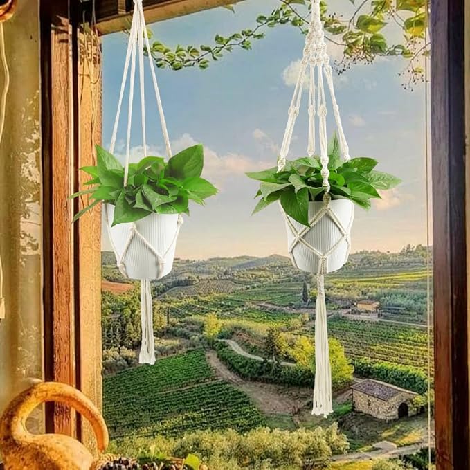Hanging Planter for Indoor Plants,Macrame Plant Hanger,Plant Hanger,Hanging Plant Holder,Plant Hangers,Plant Holder,Plant Hangers Indoor (2 Ivory)