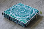 ICC Large Square Cotton Mandala Cushion Cover Hippie Ottoman Pouf Cover Daybed Floor Pillow Cover with Heavy Duty Zipper Seating Ottoman Poufs Dog-Pets Bed (Green Ombre, 18" Square)