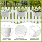Dahey 3 Pcs 10.5 Inch Metal Iron Hanging Flower Pots for Railing Fence Hanging Bucket Pots Countryside Style Window Flower Plant Holder with Detachable Hooks Home Decor,White