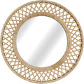 Round Rattan Wall Mirror – 24x24 Inch Boho Elegance with Woven Frame, Decorative Mirror for Bathroom Vanity Entryway Living Room