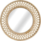 Round Rattan Wall Mirror – 24x24 Inch Boho Elegance with Woven Frame, Decorative Mirror for Bathroom Vanity Entryway Living Room