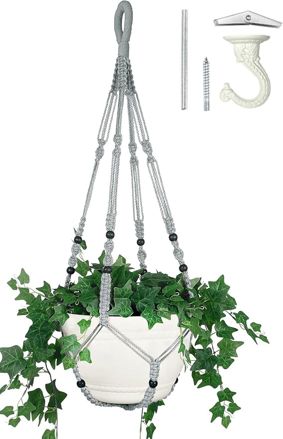 43 Inches Macrame Planter Hanger Large for 12 inch Pot + Swag Hook (Extra Long & Big) | Large Hanging Planter for Indoor Plants | No Tassel, Cotton Rope, No Pot/Plant Included (XL)