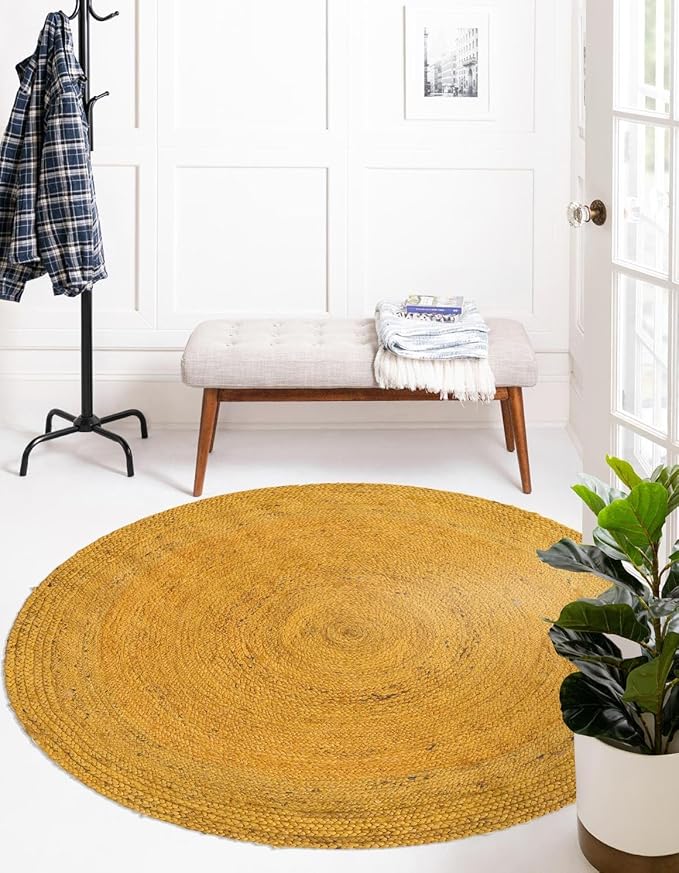 Unique Loom Braided Jute Collection Area Rug - Dhaka (8' Round, Yellow)