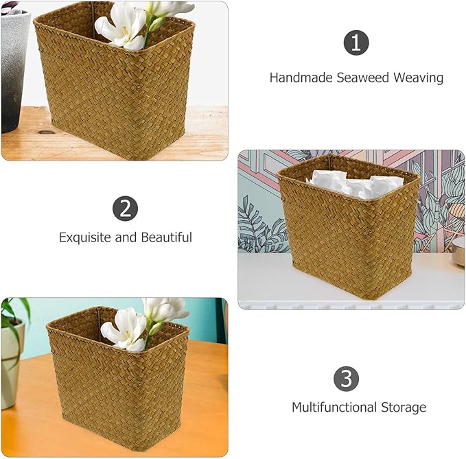 Luxshiny Sea Grass Baskets for Storage Seagrass Waste Basket, Woven Trash Can Wastebasket Garbage Bin Wicker Rattan Laundry Hamper Plant Pot Storage for Kitchen Home Office