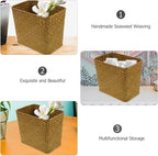 Luxshiny Sea Grass Baskets for Storage Seagrass Waste Basket, Woven Trash Can Wastebasket Garbage Bin Wicker Rattan Laundry Hamper Plant Pot Storage for Kitchen Home Office