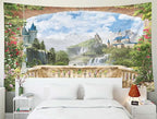 EMMTEEY Waterfall Tapestry Colorful Tapestry View from Balcony of Waterfalls with Castles Dorm Tapestry 60X40 Wall Tapestry Nature Present for Families