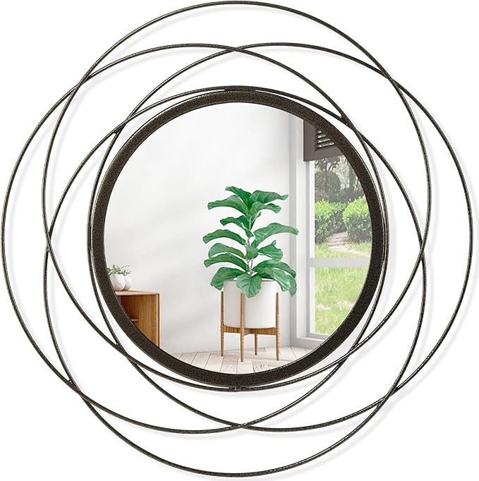 Mirrors Wall Decor Iron Frame Round Art Wall Mirrors Home Decoration Hanging Mirrors for Living Room Bedroom Bathroom Entryway 12” x 12”