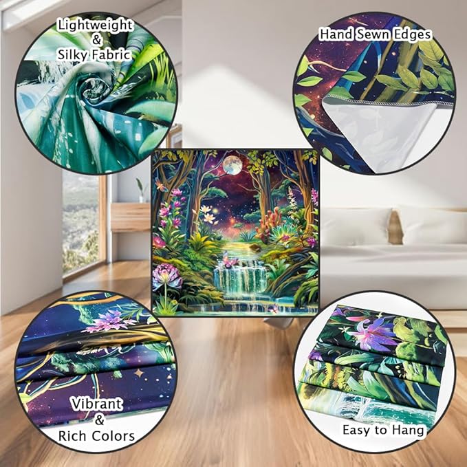 Leofanger Blacklight Fantasy Forest Tapestry Aesthetic Moon Tapestry UV Reactive Neon Galaxy Space Wall Tapestries Trippy Plant Floral Tapestries Wall Hanging for Home Decor(51.2"x59.1")