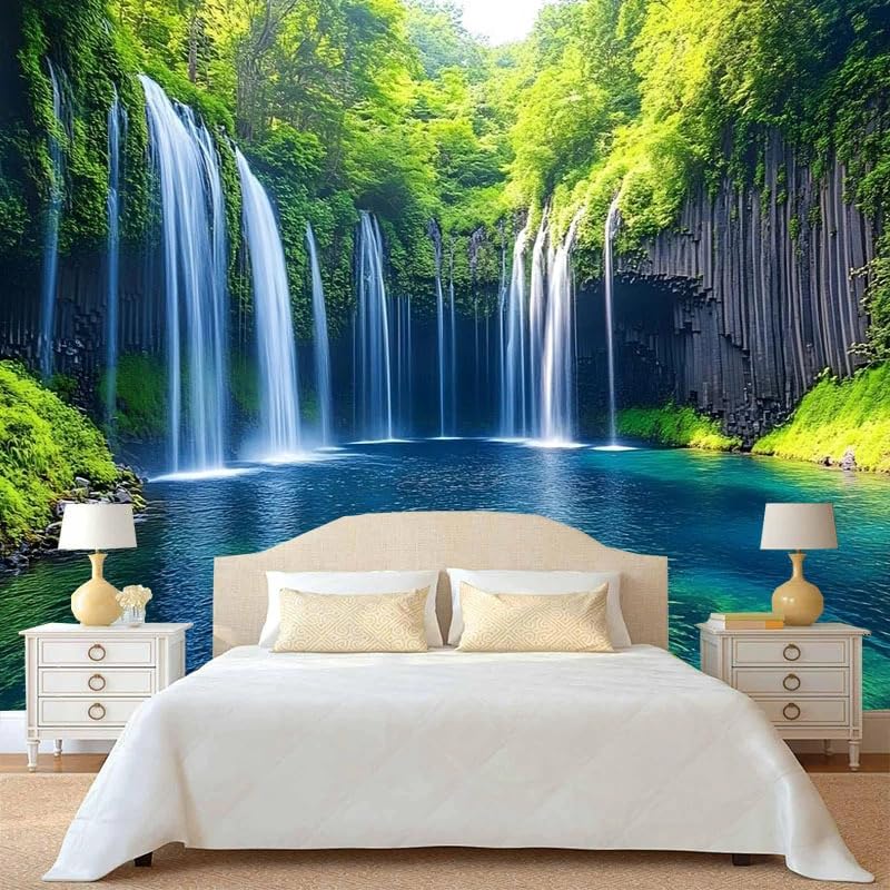 FENDROM Nature Waterfall Tapestry, Majestic Waterfall Landscape Through a Window Imaginary Secret Paradise Print, Wide Wall Hanging for Bedroom Living Room Dorm - color: Lake, size: 90"L x 71"W