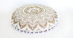 32" Gold Mandala Barmeri Large Floor Pillow Cover Cushion Meditation Seating Ottoman Throw Cover Hippie Decorative Zipped Bohemian Pouf Ottoman Poufs, Pom Pom Pillow Cases (White Gold, 32" Round)