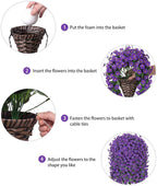 Artificial Fake Outdoor Hanging Flowers Plants Basket for Outside Porch Decoration, Fake Silk Purple Daisy Flower UV Resistant Look Real Orchid Traing Vines for Home Balcony Yard Patio Garden Decor