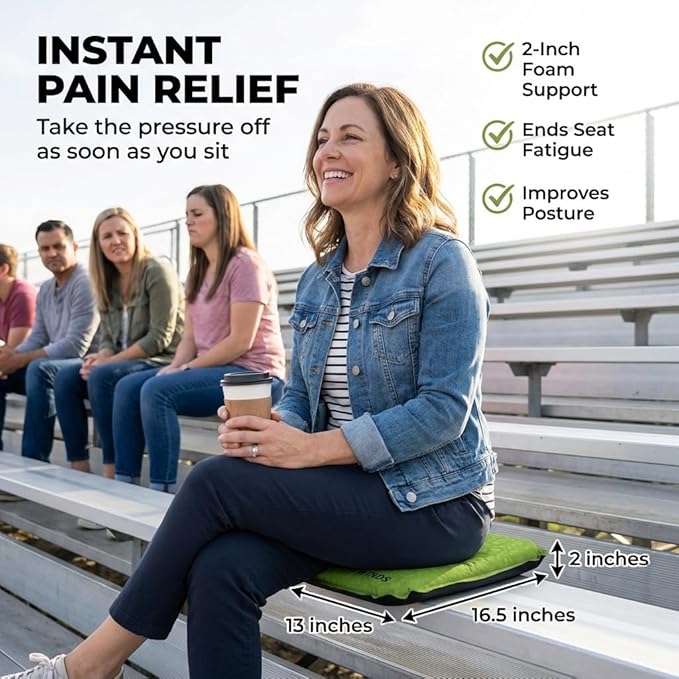 Whispering Winds Inflatable Seat Cushion - Comfortable Blow-up Foam Pad for Airplane, Travel, Stadium, Outdoors, Camping, Car & More