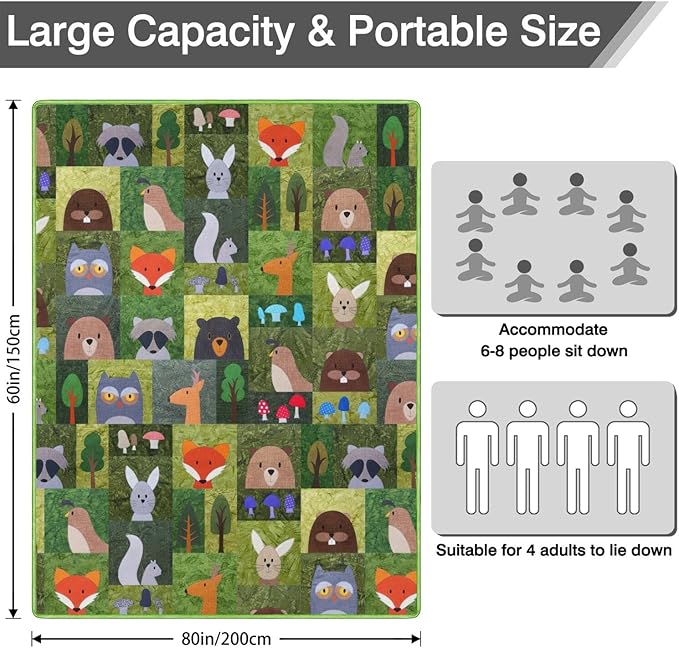 Extra Large Picnic Blankets Waterproof Foldable (60"x 80") Boho Beach Blanket Waterproof Sandproof,3-Layer Thicking Mat Outdoor Packable Camping Blanket