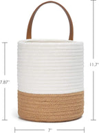 Goodpick 2pack Jute Rope Hanging Basket - Small Woven Fern Wall Hanging Baskets Flower Plants, Woven Basket Key Storage Baskets, White and Jute 7.87 x 7 x 11.7 inches