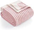 Snuggle Sac Pink Throw Blanket for Couch, Soft Cozy Ribbed Fluffy Blankets for Women, Warm Microfiber Knit Cute Throws for Girls Daughter Women Gifts for Mom, Pink, 50x70 inches