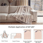 CASAAGUSTO Boho Throw Blanket - Beige and Gray Decorative Blankets with Tassel, Printed Flannel Bohemian Blanket for Chair, Bed, Sofa, Couch(60 * 80, Beige and Gray)