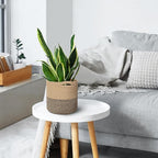 Woven Jute Plant Basket, Wicker Basket Planter up to 7" Pot, Round Indoor Tree Pot Cover, Small Boho Planter, Decorative Bins for Plants and Home Decor, 8”x8”x8, Black Stripes