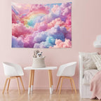 LB Aesthetic Cloud Tapestry Wall Hanging - Pastel Rainbow Sky Nature Wall Art 48"x36", Boho Pink Bedroom Decor for Dorm Living Room