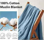 Simple&Opulence Cotton Muslin Throw Blanket for Bed, Couch, Knit Woven Gauze Blanket with Tassels, Soft Lightweight Cozy Pre-Washed Breathable Farmhouse Decoration for All-Season (Dusty Blue)