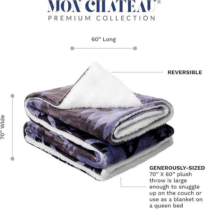 Mon Chateau 60" x 70" Serenity Flannel Throw Blanket, Aztec Print Soft Blanket for Queen-Size Bed, Couch, or Sofa, Cozy Home Decor and Stylish Living Room Comfort, Sunstone Pattern