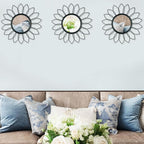 3 Pack Metal Mirrors for Wall Sunburst Wall Mirrors Home Décor Decorative Hanging Wall Art for Living Room Bedroom Entryway (Black, Flowers)