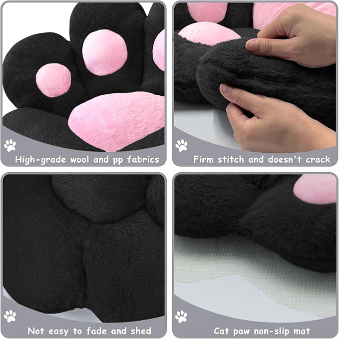 Cat Paw Cushion Kawaii Office Chair Cushion Comfy Plush Gaming Chair Cushion Kawaii Seat Cushion for Girl, Cute Gaming Accessories Room Bedroom Decorate 28"x 24" (Black)
