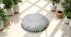 CRAFT KALA 22" Bohemian Floor Pillow Pouf Cover Mandala Boho Large Round Meditation Room Pillow Covers for Adults Seating Poufs Cushion Cover for Kids Playroom Silver Flower