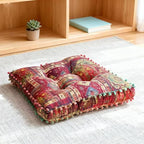 Bohemian Floor Pillow, Square Meditation Cushion & Yoga Mat – Ethnic Mandala Pattern Floor Seating for Living Room, Bedroom, Relaxation, Floor Decor (RED)