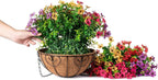 HyeFlora Artificial Faux Hanging Plants Flowers Basket for Summer Outdoor Outside Decoration, Fake Silk UV Sun Resistant Look Real Colorful Daisy Eucalyptus for Porch Home Patio Balcony Yard