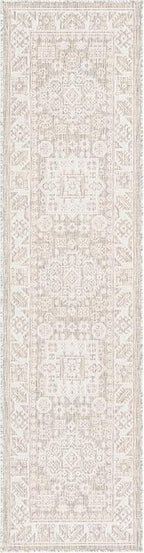 Rugs.com Outdoor Aztec Collection Rug – 8 Ft Runner Light Gray Flatweave Rug Perfect for Hallways, Entryways
