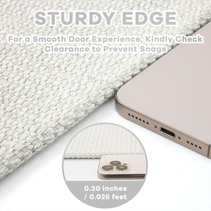 EARTHALL Woven Runner Rug 2x5 Ft Washable Runners for Hallways Cotton Rubber Backed Kitchen Runner Braided Indoor Floor Carpet Runners for Entryway, Hallway, Kitchen, Bedroom, Cream/Grayish