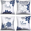 Tatuo 4 Pcs Flower Pillow Covers Square Spring Pillow Cushion Cases 18 x 18 Inch Family Faith Hope Love Words Decorative Summer Winter Cushion Case for Bed Couch Sofa Living Room(Gray Series)