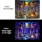 Racunbula Blacklight Fantasy Forest Tapestry UV Reactive Galaxy Space Moon Tapestry Trippy Pine Trees Wall Tapestries Nature Landscape Mountain River Tapestries Wall Hanging for Bedroom