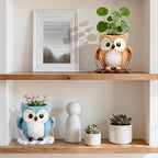 QCQHDU Swing Owl Hanging Pots with Drainage Hole, Small Resin Succulent Plant Planters, Cute Indoor/Outdoor Decor for Balcony Garden Patio, Women Gift Idea, Blue