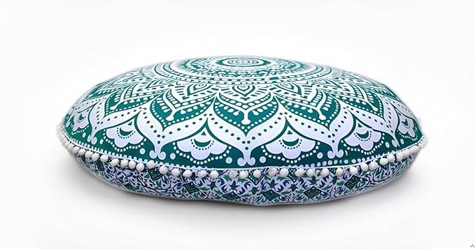 ICC Large Round seat Floor Cushion Chair Ottoman Cover, Pouf Pillow Meditation Floor Cushions Covers, Seating pouffe Throw Covers Craft Room Furniture for Sitting Cover 32" Inches Green
