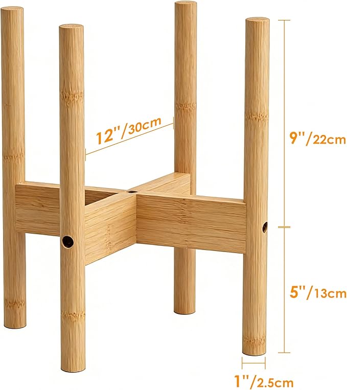ALIGADO 2 Pack Bamboo Plant Stands Indoor, for Up to 12 Inch Pots, Built to Fit Corners, Sturdy & Stable Design, Natural Wood Color