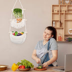 Hanging Fruit Baskets for Kitchen,3 Tier Handmade Woven Cotton Rope Wall Basket for Organizing & Decorating,Boho Room Decor,Storage for Home,Living&Bathroom Bedroom Diningroom (White)