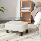 IBUYKE 16.54" Small Footstool, PU Faux Leather Step Stool, with Padded Seat Pine Wood Legs and Padded Rectangular Stool,for Bedroom, White RF-BD212-W