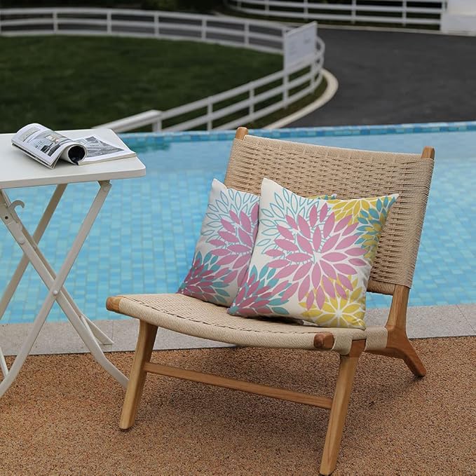 DFXSZ Pink Yellow Blue Flower Pillow Covers 18x18 Inch Set of 2 Outdoor Throw Pillows Outdoor Waterproof Decor for Living Room Sofa Patio Funiture Garden Floral Polyester Pillow Covers 012A18