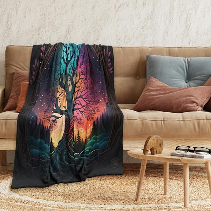 Tree of Life Throw Blanket Soft All Season Fleece Blanket Sofa Bed Lightweight Blanket Print Cute Stuff for Men and Lovers Super Soft and Comfortable Warm Flannel Throw Blanket Sofa 70"x80"