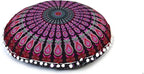 CRAFT KALA 22 Inch Round Mandala Floor Pillow Cushion Cover Seating Throw Cover Hippie Decorative Bohemian Ottoman Poufs Pom Pom Pillow Cases Boho Cotton Living Room Yoga Home Décor (Pink Mirchi)