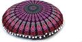 CRAFT KALA 22" IN Mandala Meditation Floor Pillows Pouf Cover Round Seating Adults Bohemian Mandala Circle Cotton Floor Cushion Cover Outdoor Fireplace Seating Living Room Room Home Décor Pink Peacock