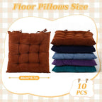 Geetery 10 Pcs Corduroy Chair Cushion with Ties Soft Square Floor Pillows Bulk Seating Cushions, 15.7'' Large Thick Meditation Sitting Mat for Yoga Tatami Classroom Nursery(Multicolor)