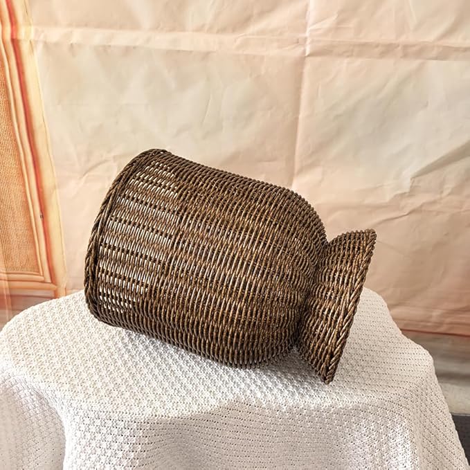 12 Inch Hand Woven Rattan Planter Pot with Stand - Large Decorative Basket for Indoor Plants, Flowers, and Storage - Boho Home Decor for Living Room, Patio, and Entryway (Khaki)