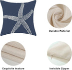 Blue Starfish Pillow Covers 24x24 Inch Set of 2, Nautical Ocean Coastal blue Coral Throw Pillows Spring Summer Decorations Linen Pillowcase Outdoor Decor Farmhouse Cushion Case for Home Holiday