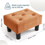 Poofzy Small Foot Stool Ottoman, Velvet Ottoman Foot Rest with Legs, Rectangle Foot Rest for Couch, Footstools and Ottomans Small for Living Room and Entryway (Orange)