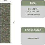 GENIMO Floral Washable Runner Rug 2’6”x10’, Non-Slip Long Hallway Carpet for Entryway, Kitchen, Indoor Floor Use, Vintage Boho Soft Thin Rug Décor, Emerald Green